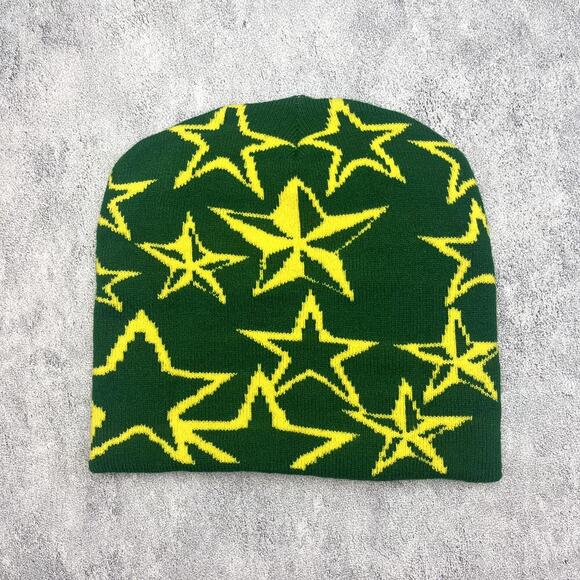 y2k grunge gothic punk green and yellow star beanie - Picture 7 of 7
